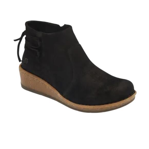 NWOT Born Viana Leather Black Wedge Suede Booties – Sz 8M - Picture 1 of 7